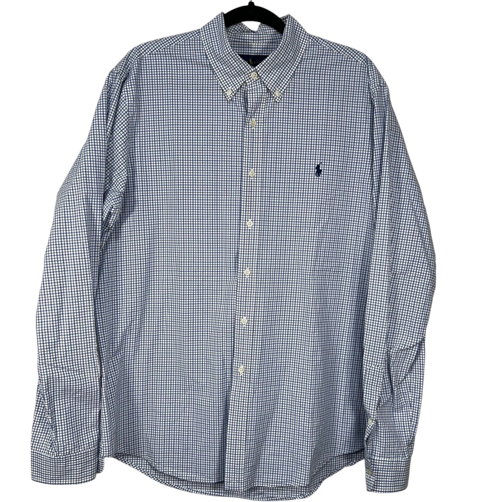 Ralph Lauren Mens XL Blue White Gingham Check‎ Button Down Shirt Long Sleeve A4